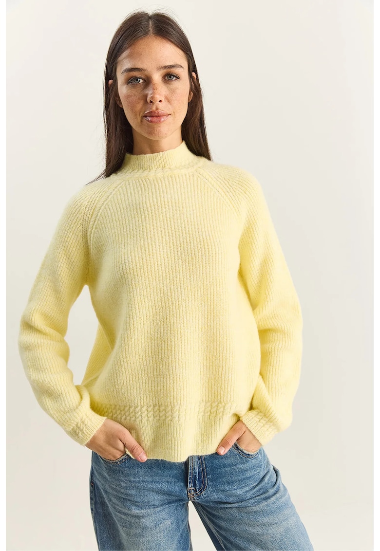 Pulover tricotat dama - supradimensionat - guler rotund - galben lamaie - acril/poliester/elastan - One Size