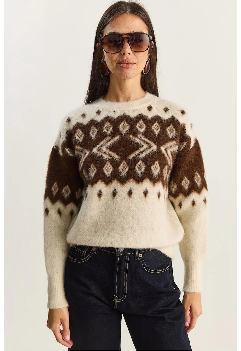 Pulover dama - acril/poliester/elastan - maro/bej - One Size