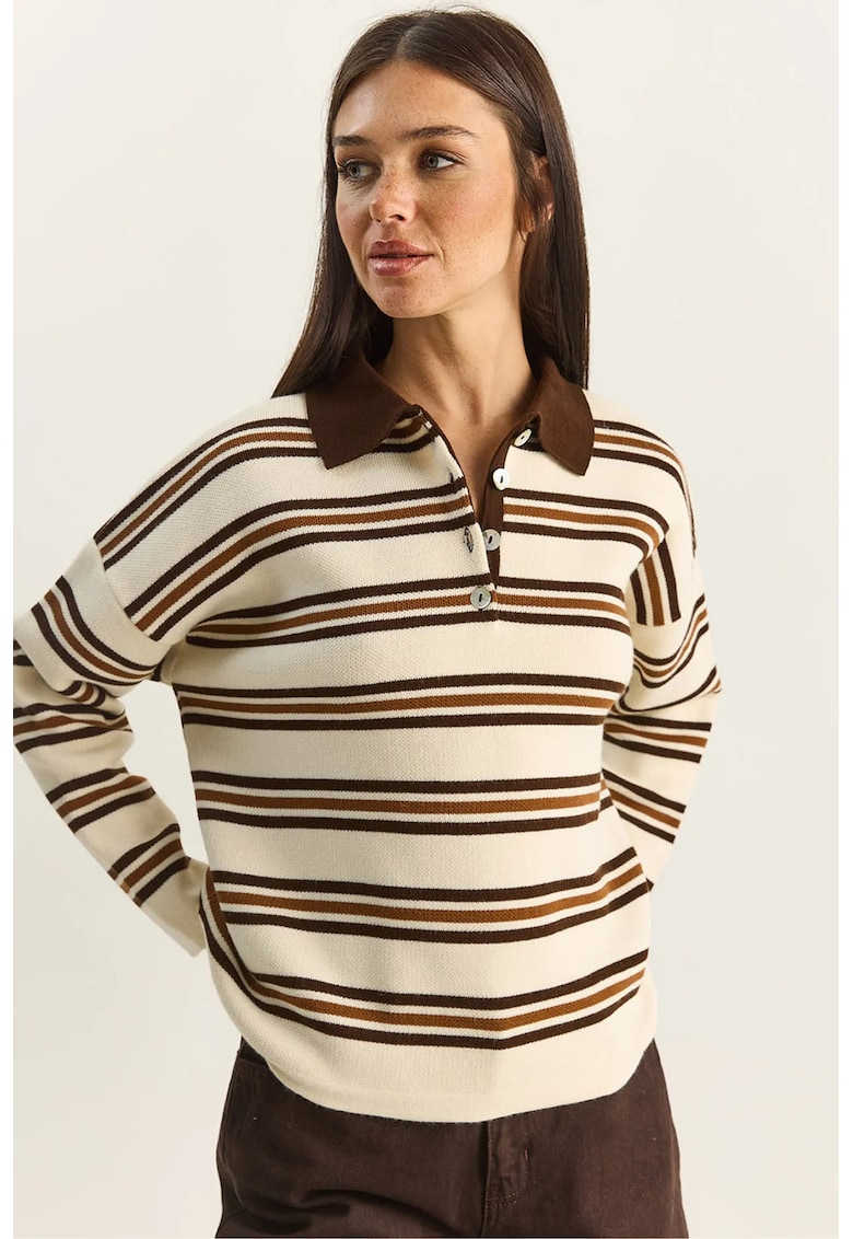 Pulover dama - cu guler polo - acril - multicolor - One Size