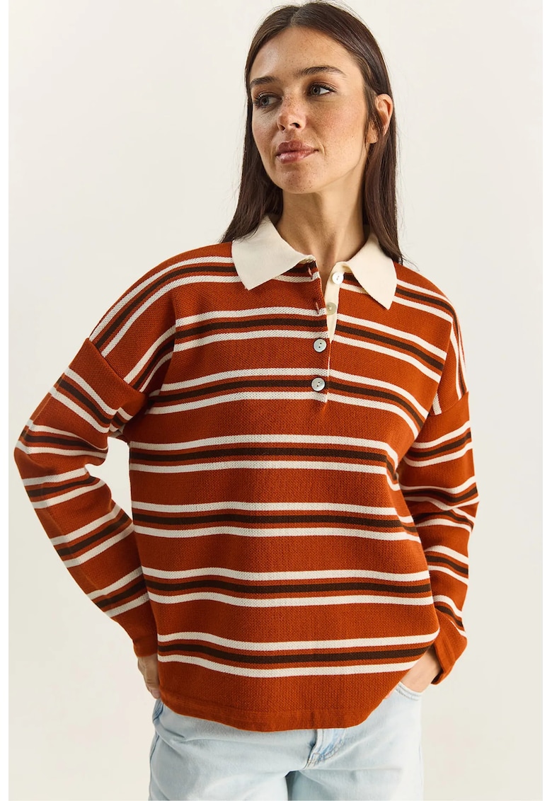 Pulover dama - cu guler polo - multicolor - acril - One Size