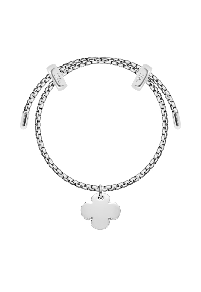 Bratara reglabila placata cu argint si charm cu trifoi