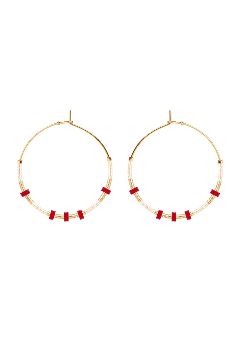 Cercei rotunzi placati au aur 18k - decorati cu pietre Miyuki si turcoaz