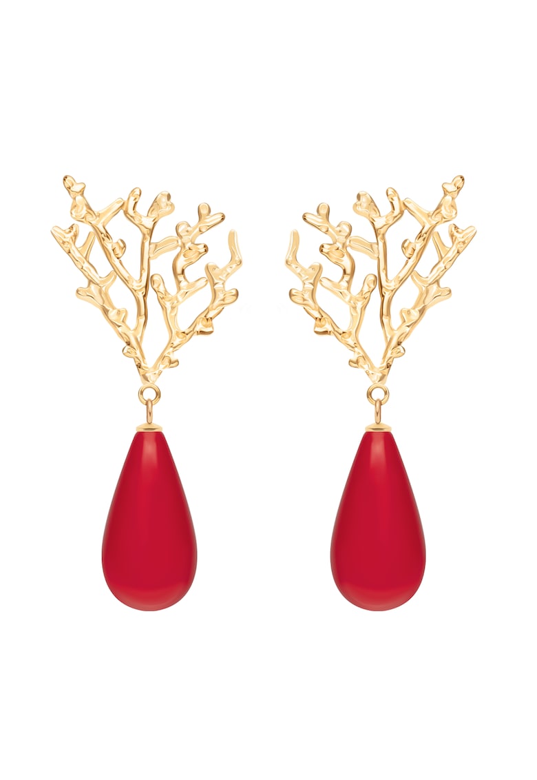 Cercei Coral placat cu aur