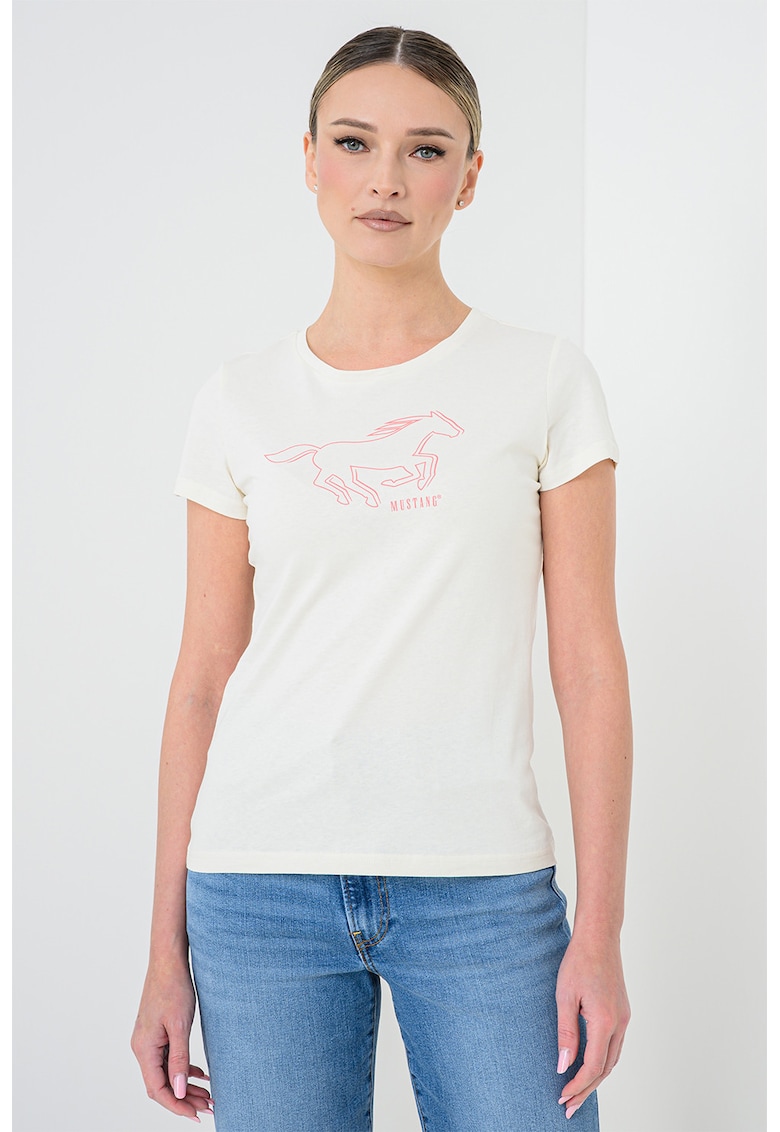 Tricou cu imprimeu logo - Alb fildes/Rosu deschis