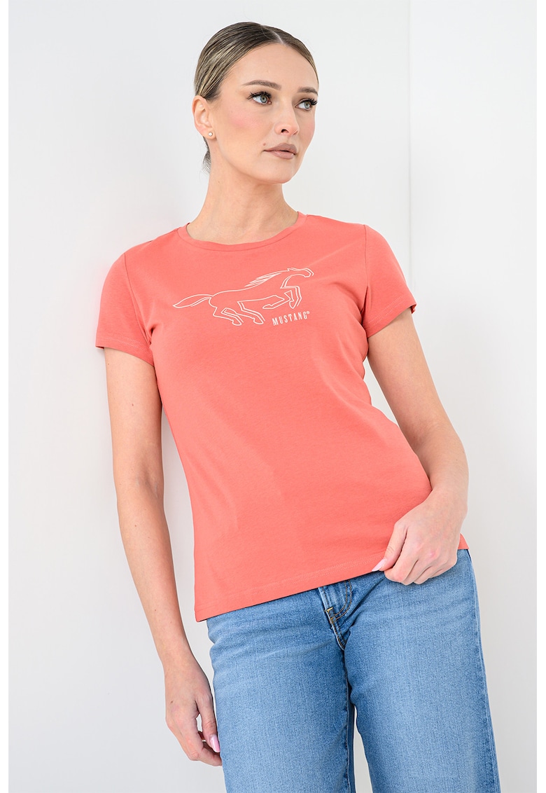 Tricou cu imprimeu logo - Alb/Rosu deschis
