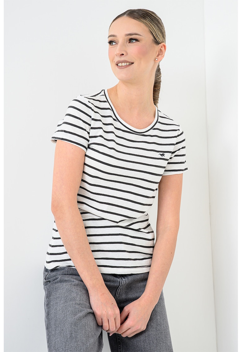 Tricou cu decolteu rotund si dungi - Negru/Alb murdar