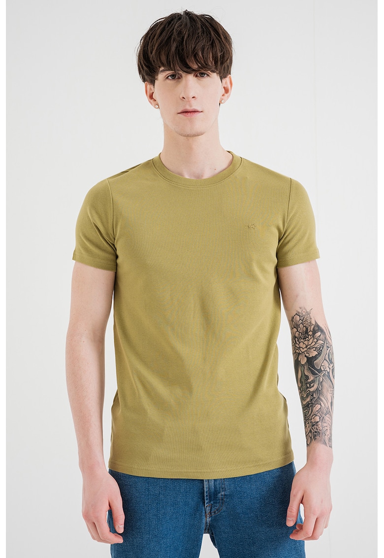 Tricou slim fit cu model uni - Verde masliniu