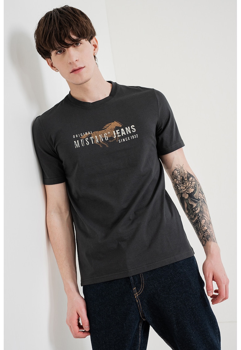 Tricou cu imprimeu logo - Alb/Maro deschis/Gri antracit