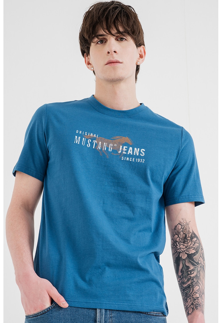 Tricou cu imprimeu logo - Alb/Albastru inchis/Maro deschis