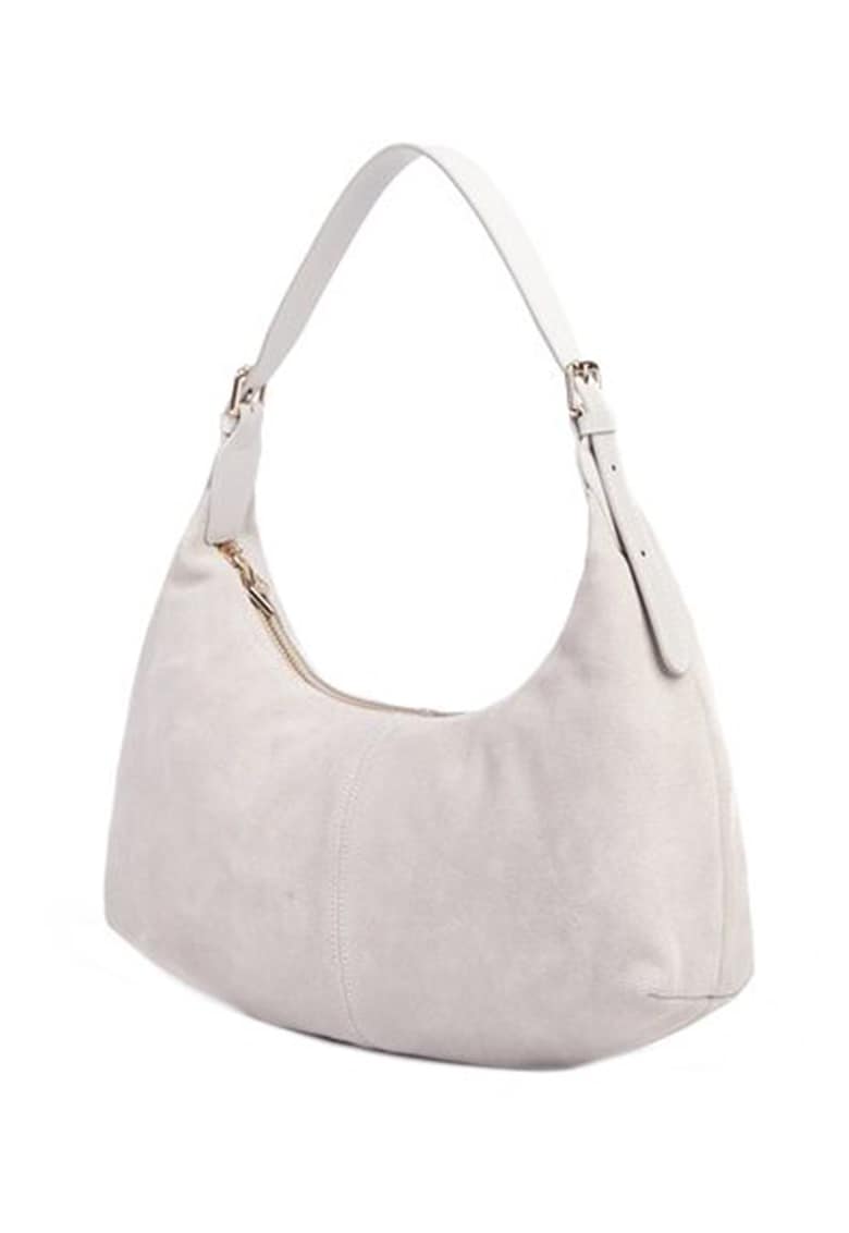 Geanta din piele intoarsa cu bareta umar ajustabila - Gri deschis - 21.5x31x8