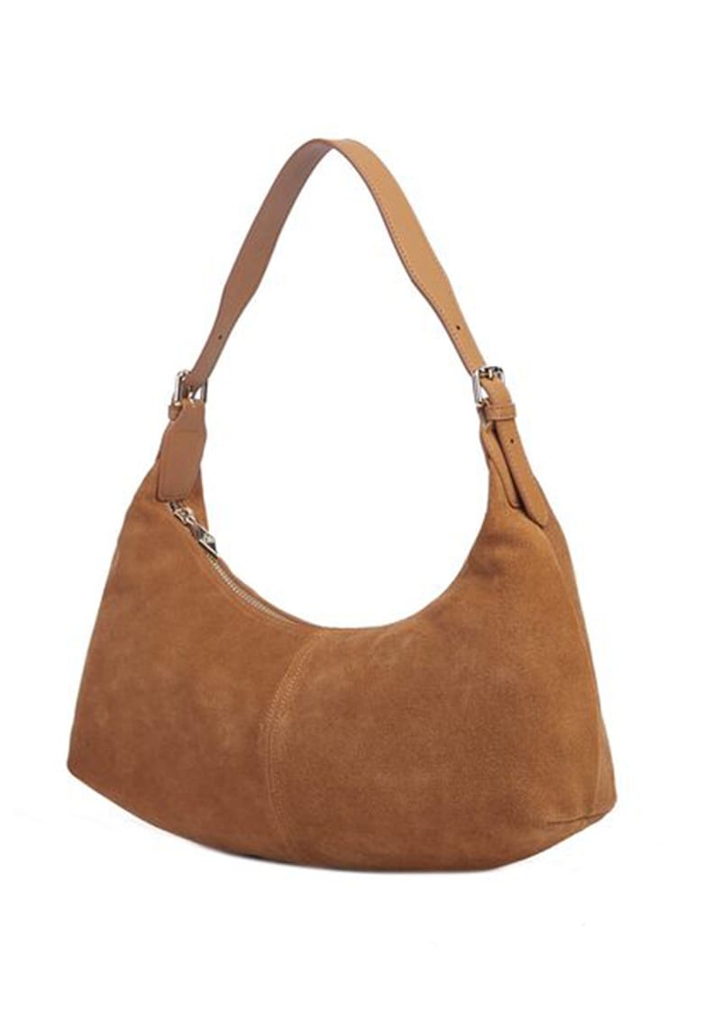 Geanta din piele intoarsa cu bareta umar ajustabila - Caramel - 21.5x31x8
