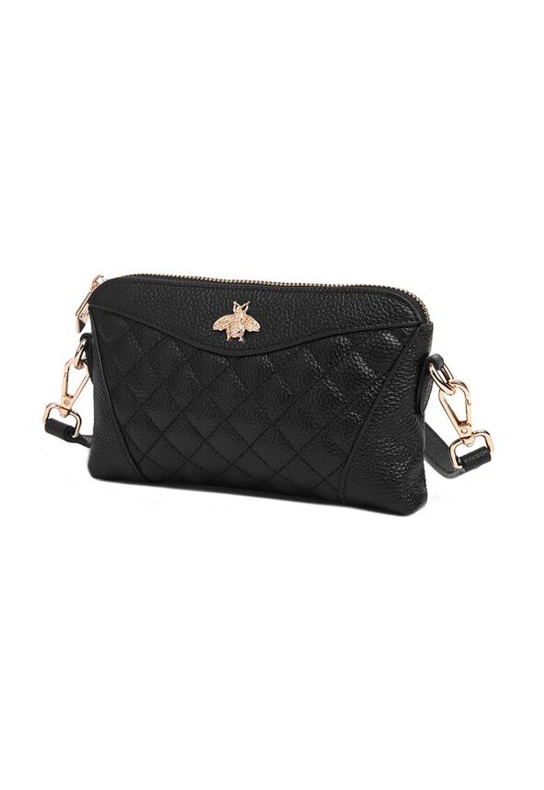 Geanta crossbody matlasata din piele cu detaliu metalic - Negru