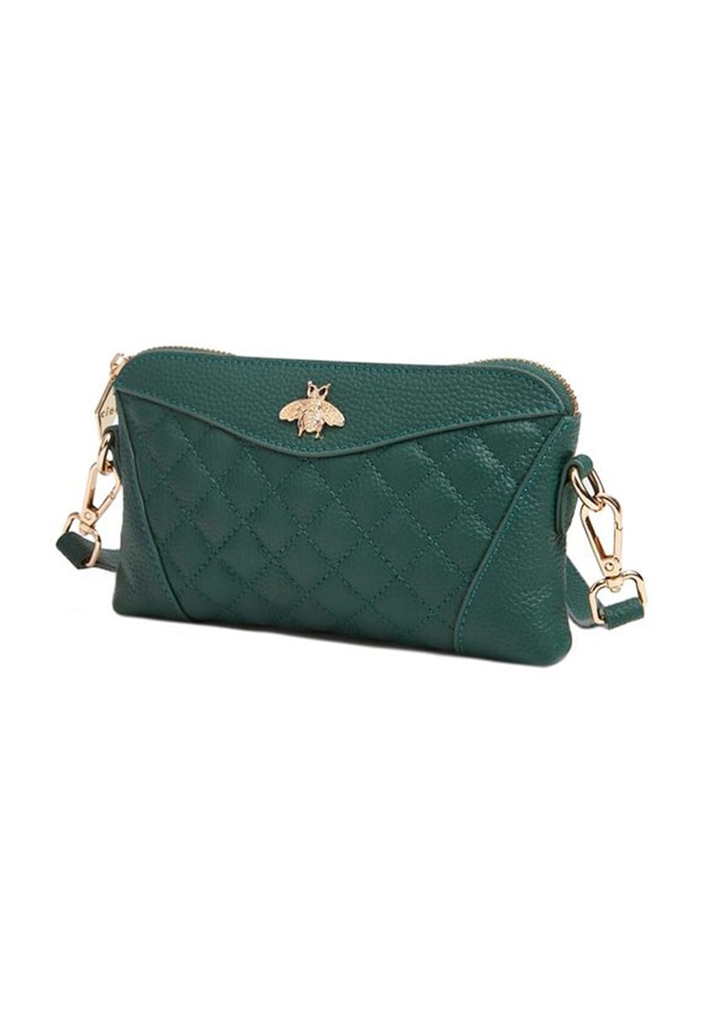 Geanta crossbody matlasata din piele cu detaliu metalic - Verde englez