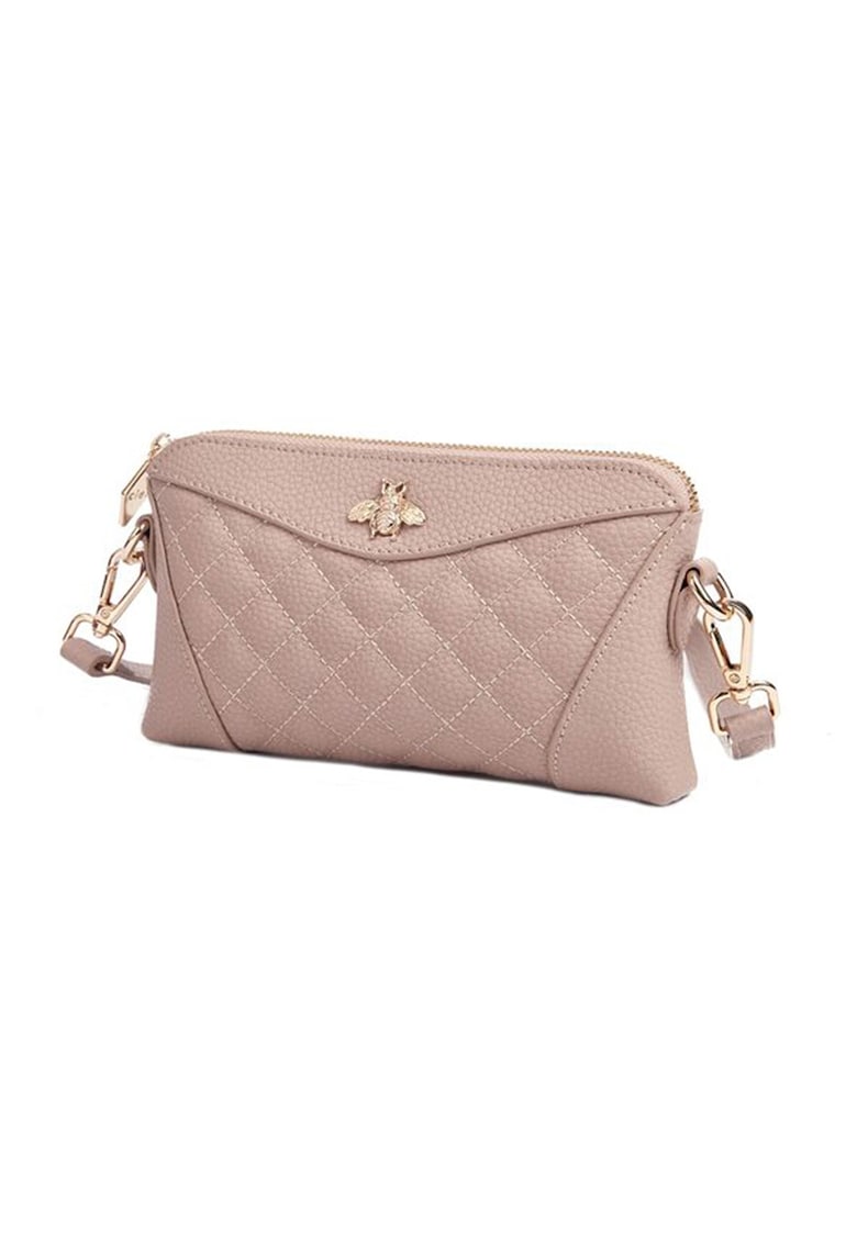 Geanta din piele cu bareta de umar detasabila - Bej deschis