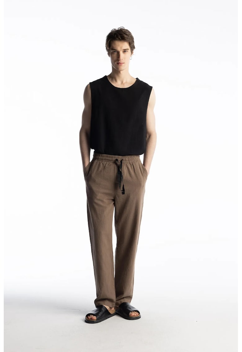 Pantaloni barbati - snur in talie - maro mocha - bumbac 100%