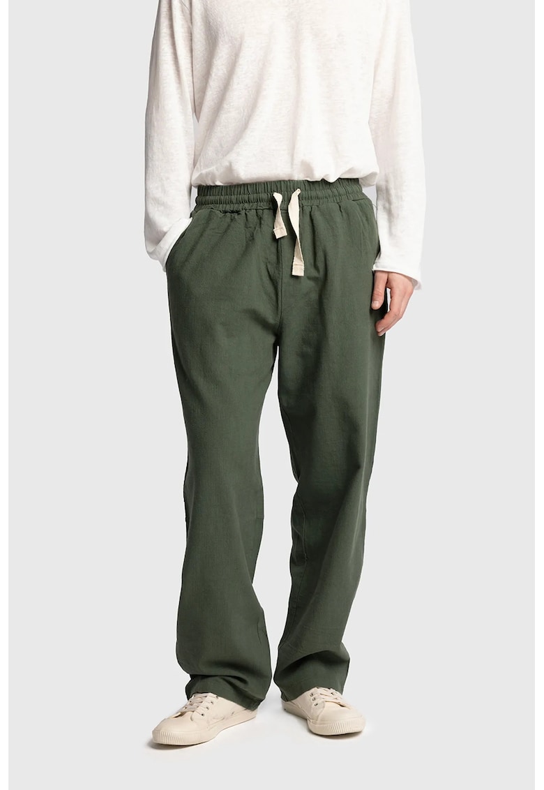 Pantaloni barbati - croiala dreapta - snur in talie - verde kaki - bumbac 100%