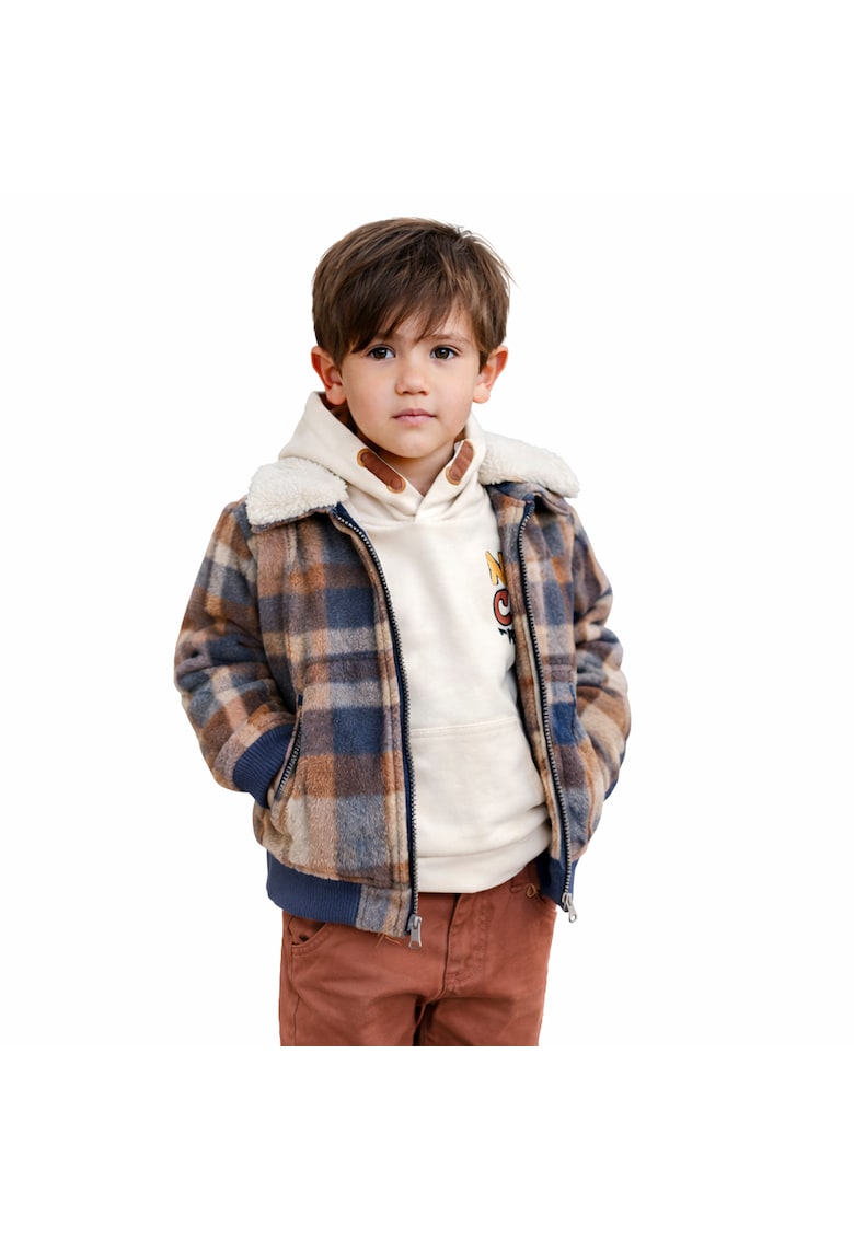 Geaca pentru baieti cu guler detasabil teddy captusita