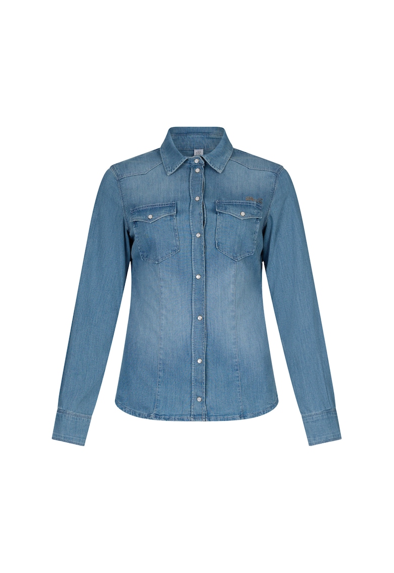 Camasa slim fit din denim - Albastru petrol