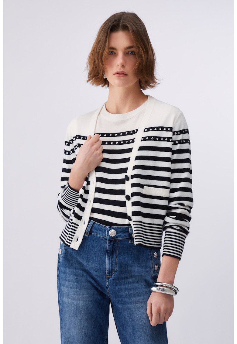Cardigan crop din amestec de lana - Alb/Negru