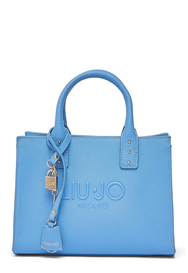 Geanta crossbody din piele ecologica cu logo in relief - Albastru deschis