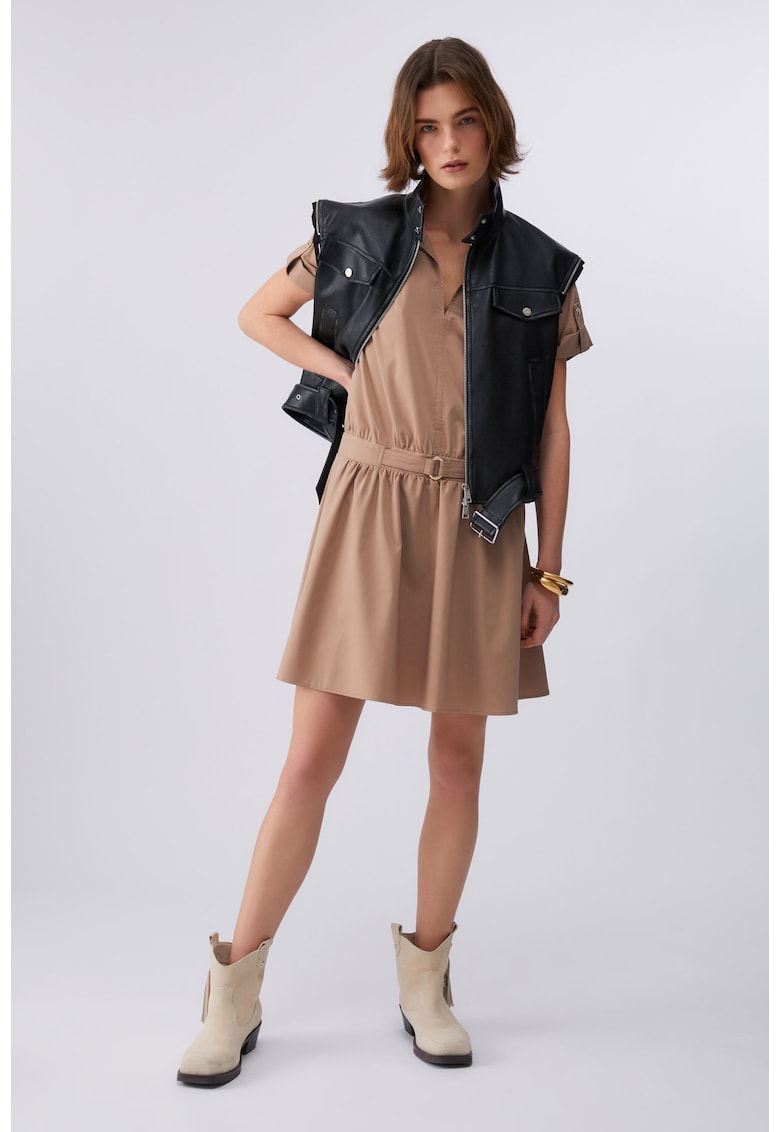 Rochie mini cu guler polo - Bej
