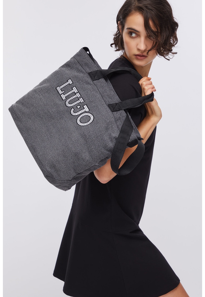 Geanta tote din denim cu logo - Gri