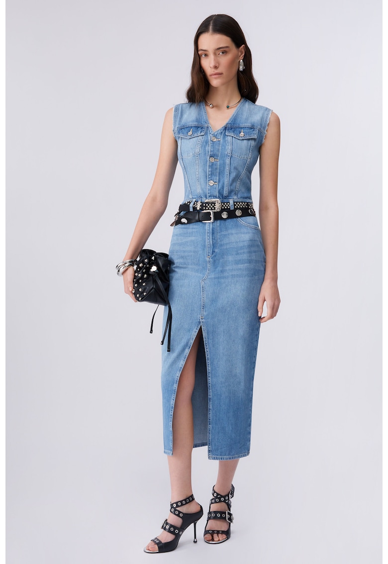 Rochie lunga din denim - Albastru lavanda/Albastru