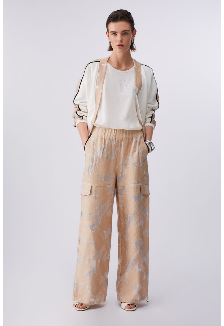 Pantaloni relaxed fit cu talie medie si elastica - Bej