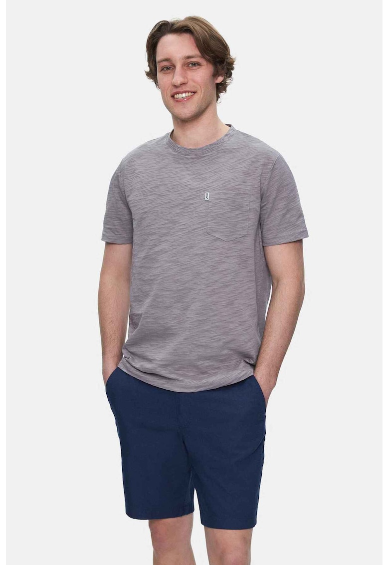 Tricou regular fit cu decolteu la baza gatului Caleb - Gri