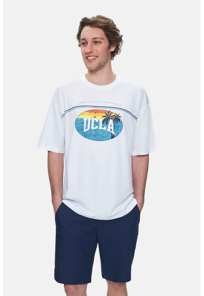 Tricou regular fit - decolteu la baza gatului - imprimeu cu logo - Alb - AIRE - Alb