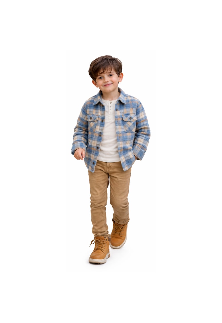 Camasa iDO pentru baieti cu carouri - oversized din jacard Albastru deschis BeJ
