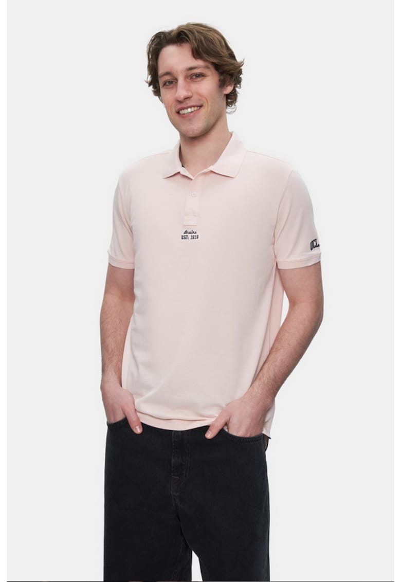 Tricou regular fit - decolteu la baza gatului - imprimeu cu logo - Roz - QUINTON - Roz