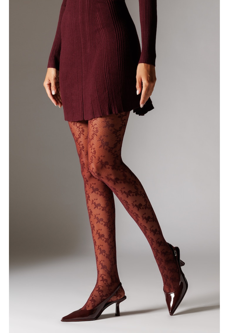 Dres din plasa cu dantela florala DELICATE - Visiniu (wine - Visiniu inchis