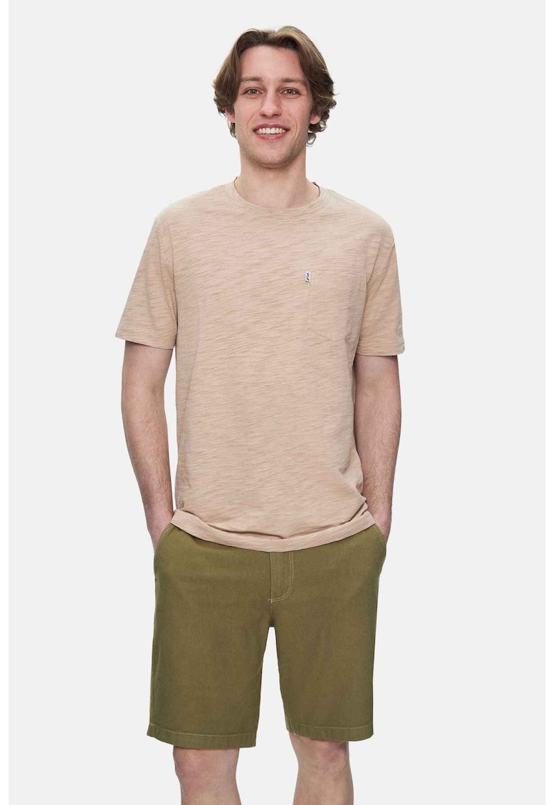 Tricou regular fit cu decolteu la baza gatului Caleb - Bej