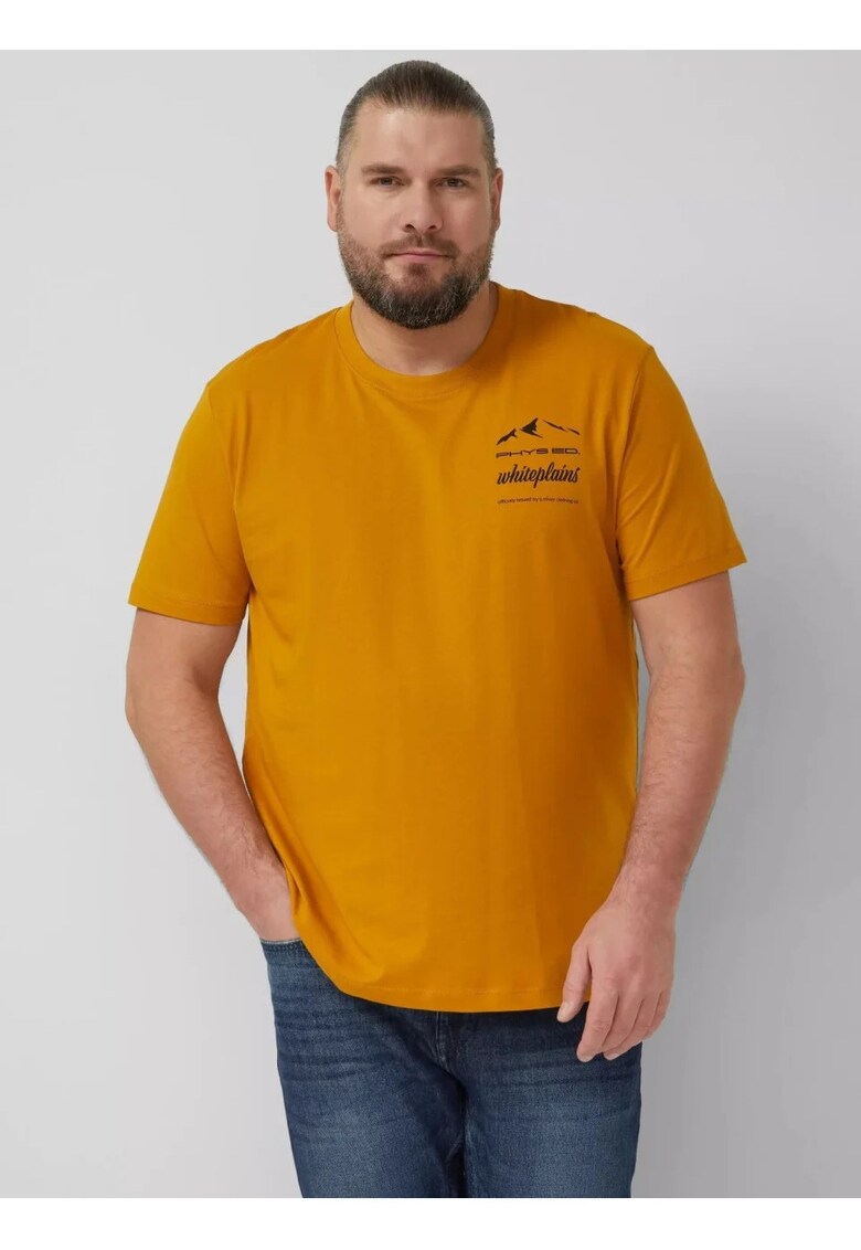 Big Sizes Tricou barbati big sizes - cu decolteu la baza gatului si imprimeu cu text - Galben inchis