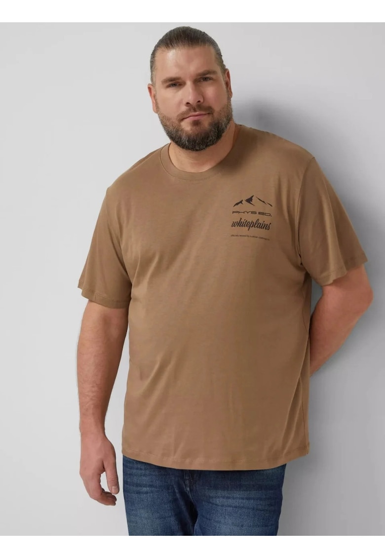 Big Sizes Tricou barbati big sizes - cu decolteu la baza gatului si imprimeu cu text - Maro