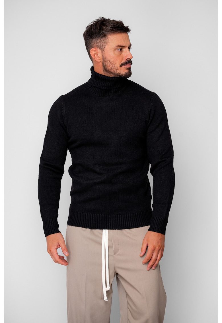 Pulover cu guler inalt Black 19837 - Negru