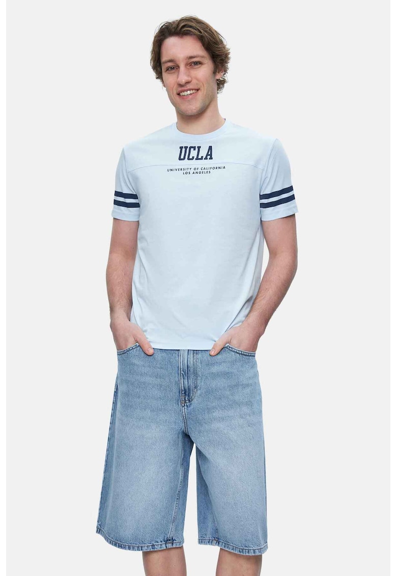 Tricou regular fit cu decolteu la baza gatului Stark - Albastru