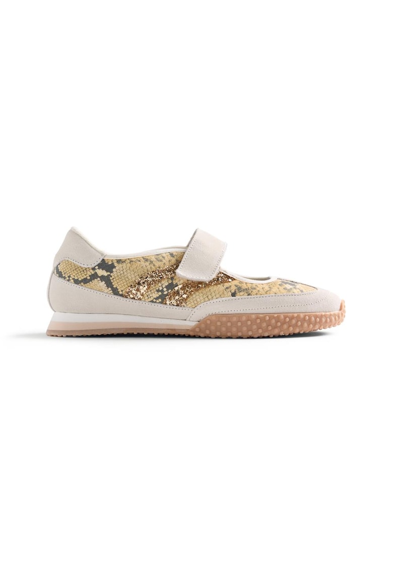 Balerini de piele intoarsa cu animal print Pirovac - Galben/Crem