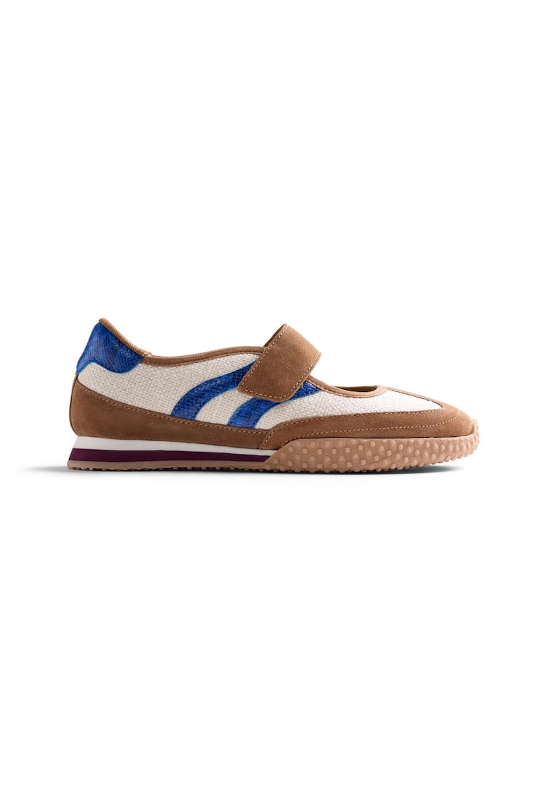 Balerini de piele intoarsa cu velcro Nionbre - Verde/Bej
