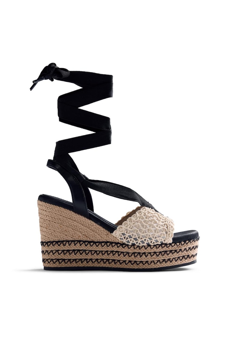 Sandale wedge cu siret Dagenham - Negru/Alb murdar