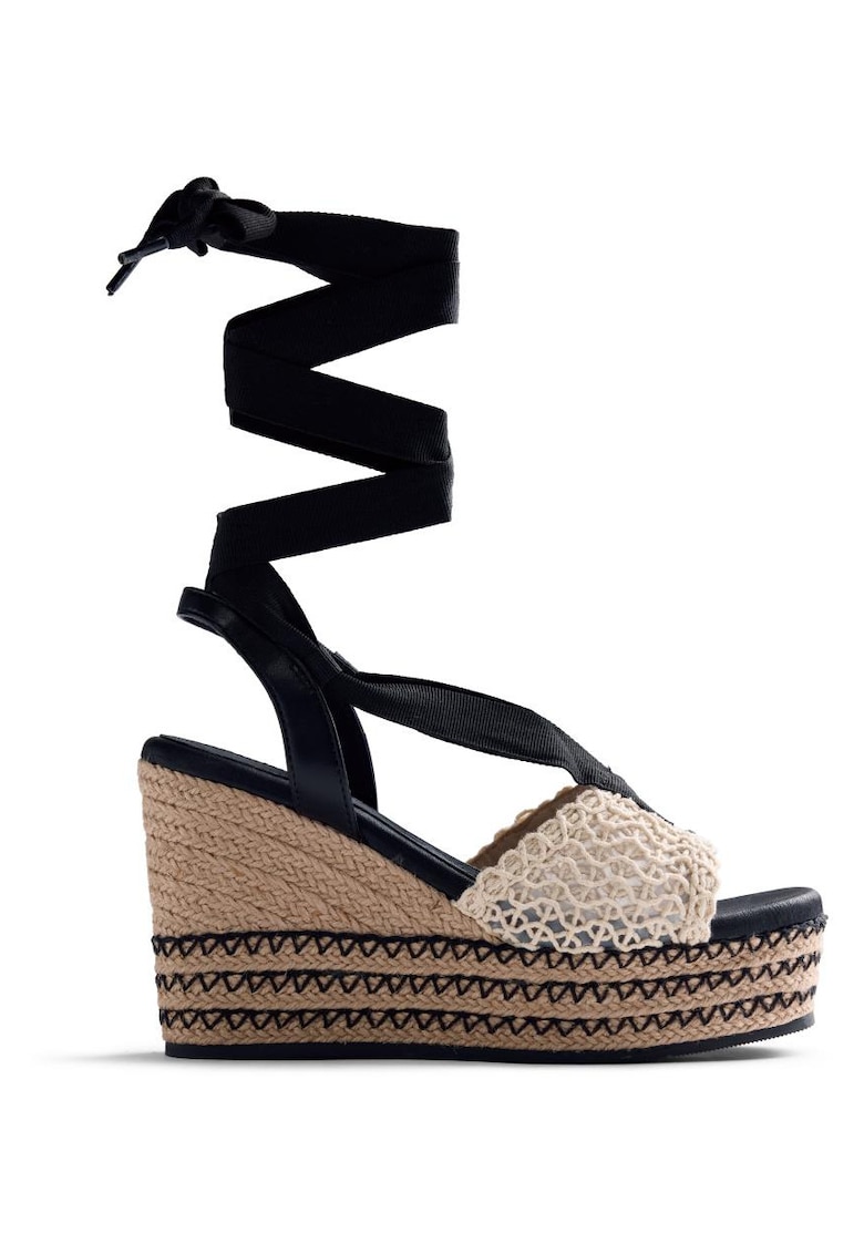 Sandale wedge cu siret Dagenham - Negru/Alb murdar