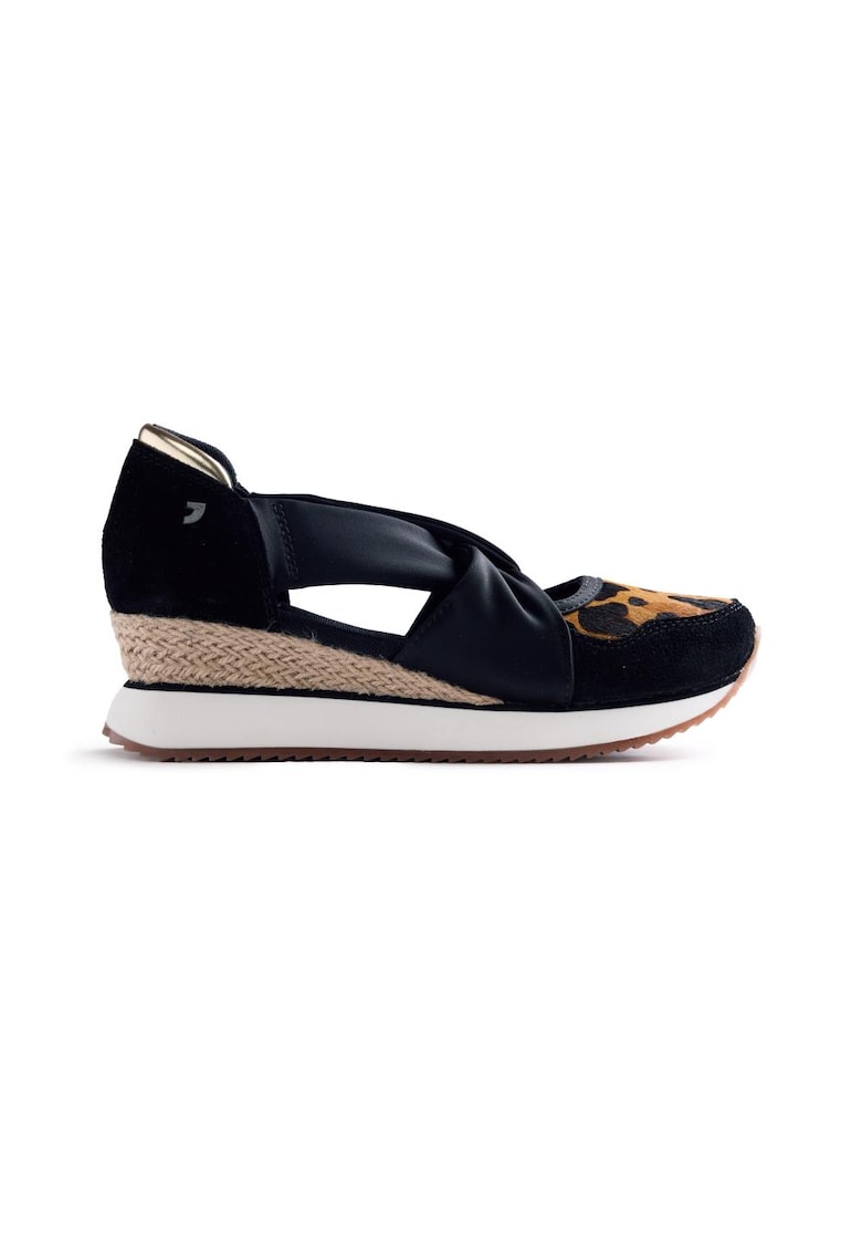 Pantofi sport wedge slip-on cu animal print Gapan - Negru/Maro