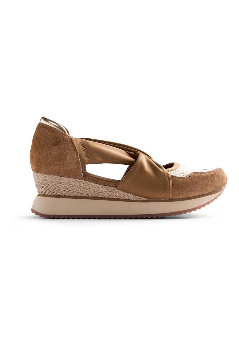 Pantofi sport wedge slip-on cu garnituri de piele intoarsa Vuka - Maro camel
