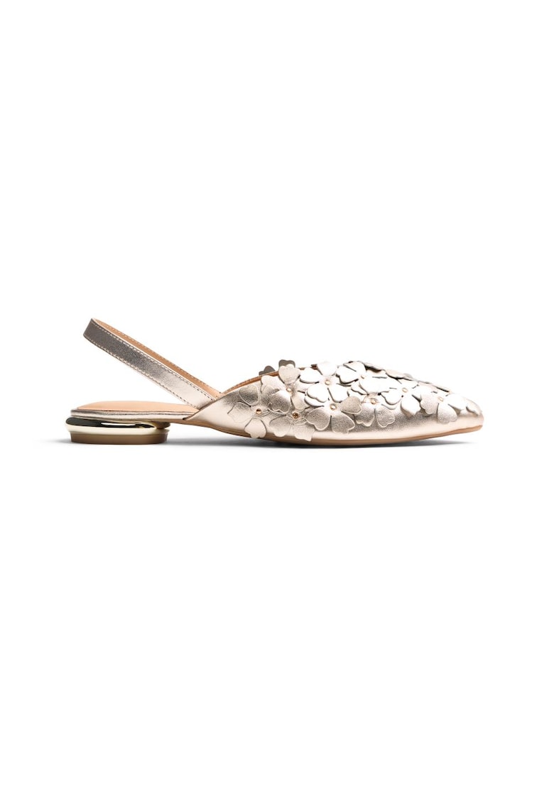 Balerini slingback de piele cu design floral Kinna - Auriu platinat