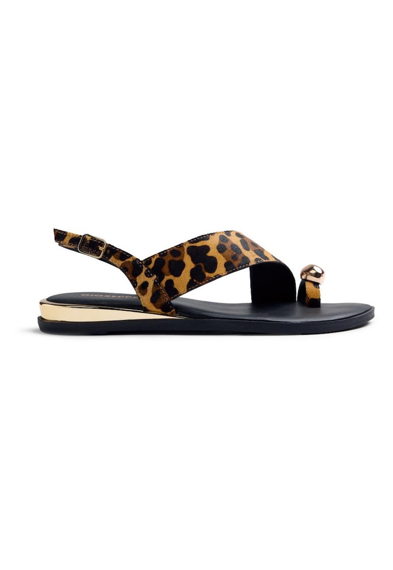 Sandale de piele cu talpa joasa si animal print Mairo - Negru/Maro