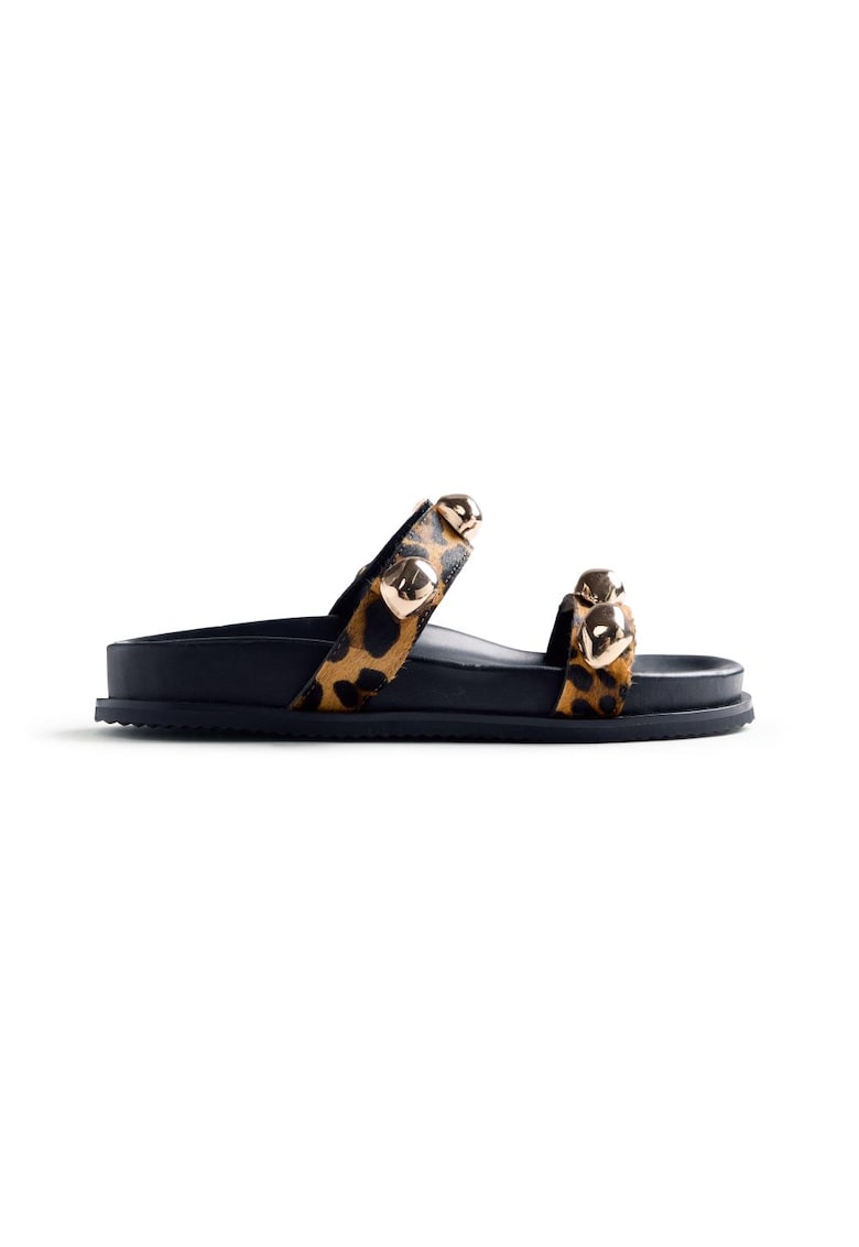 Papuci de piele cu animal print Qwendale - Negru/Maro