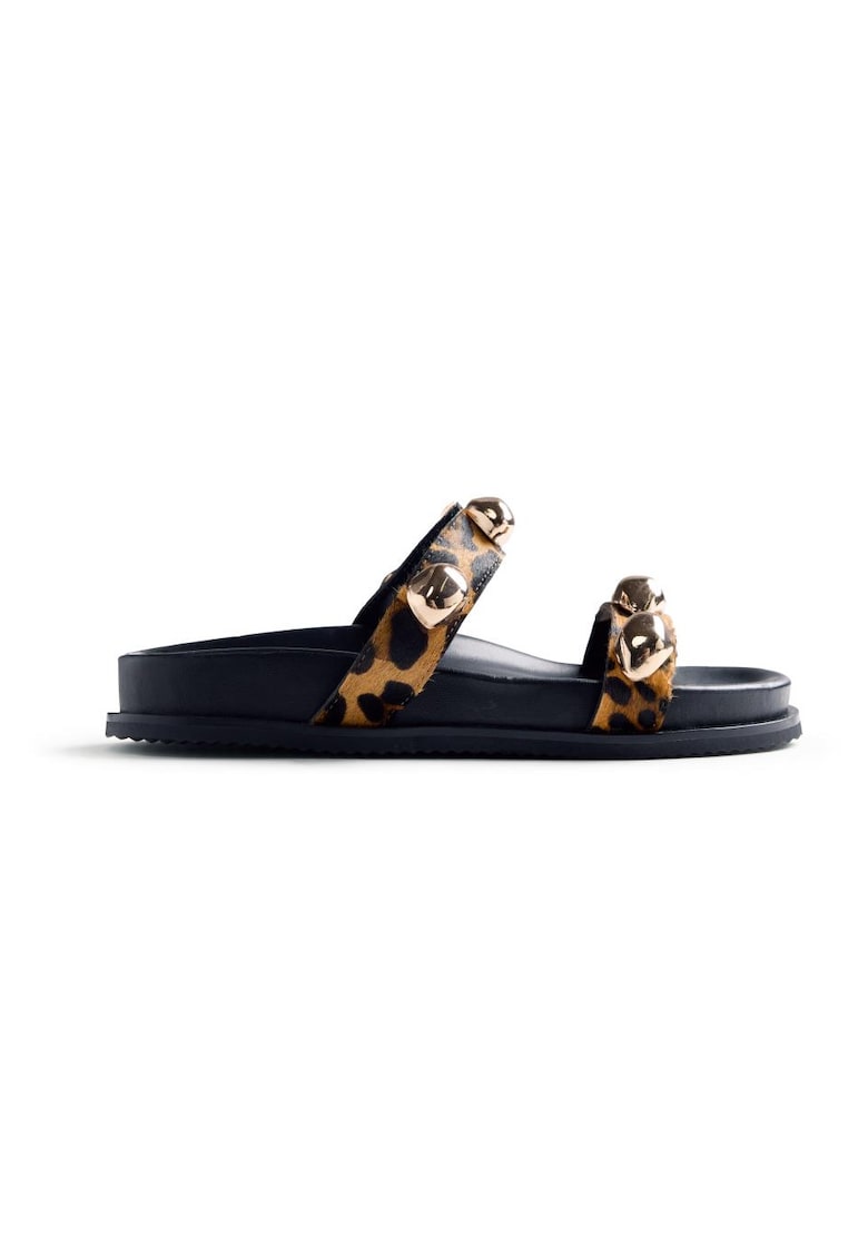 Papuci de piele cu animal print Qwendale - Negru/Maro