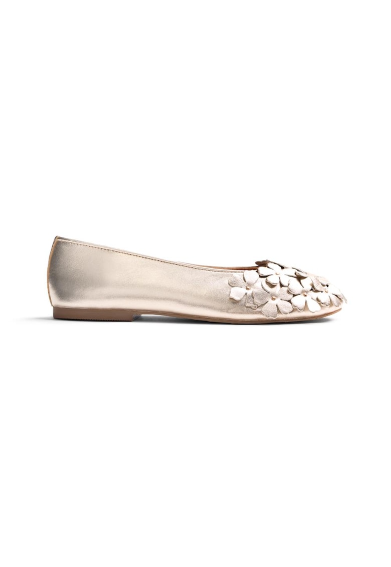 Balerini de piele cu design floral Townsend - Auriu platinat