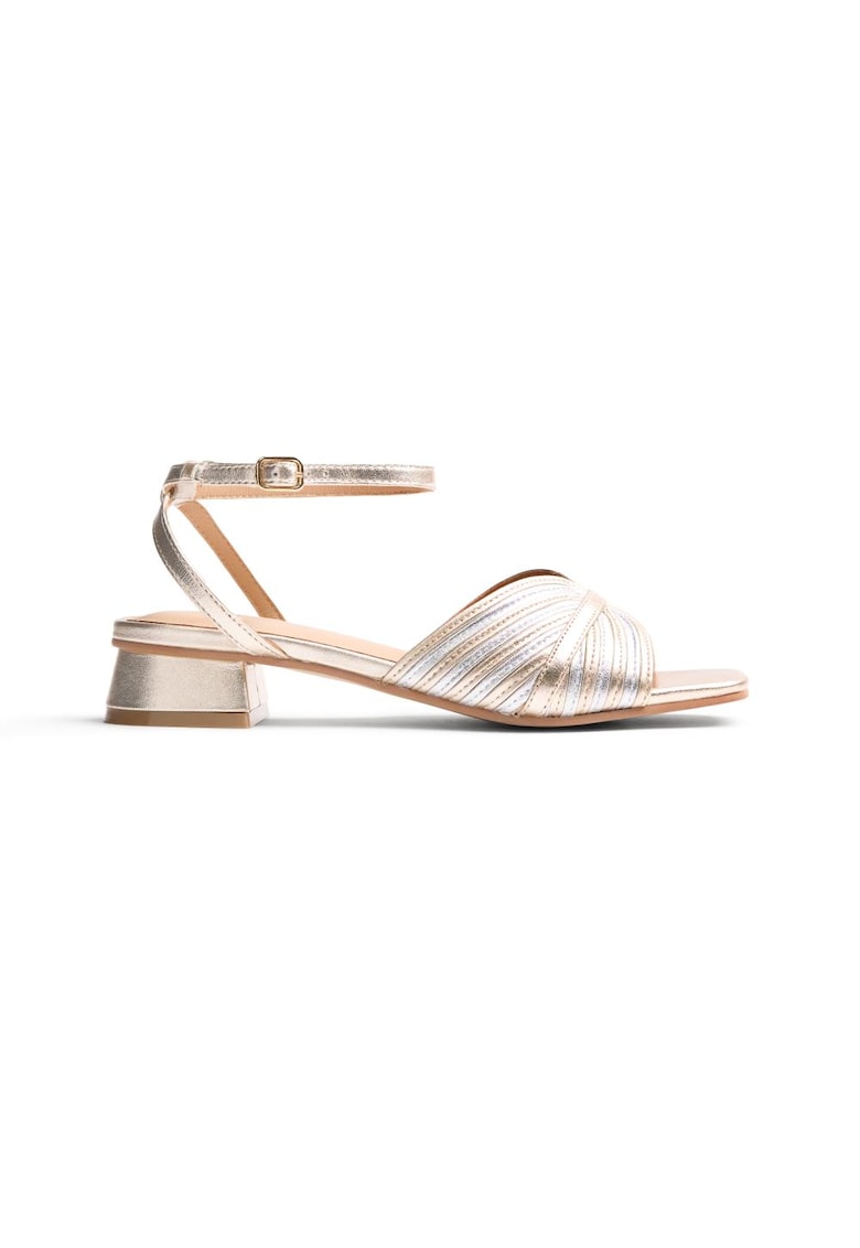 Sandale de piele cu toc masiv Bigelow - Auriu platinat